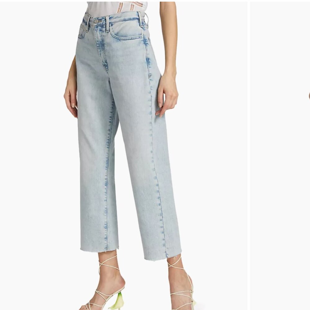 FRAME Le Jane Crop High Rise Straight Luster Light Blue Denim Jeans Size 32 NEW - Picture 2 of 16